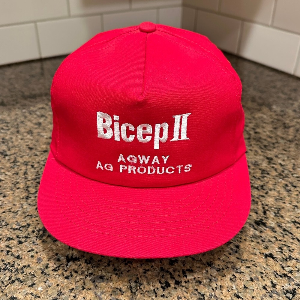 Vintage Bicep II Agway Ag Products Swingster Red Snapback Hat Farm Cap